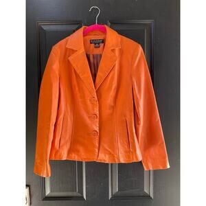 Dialogue Orange Button Front Leather Blazer Jacket Size XS